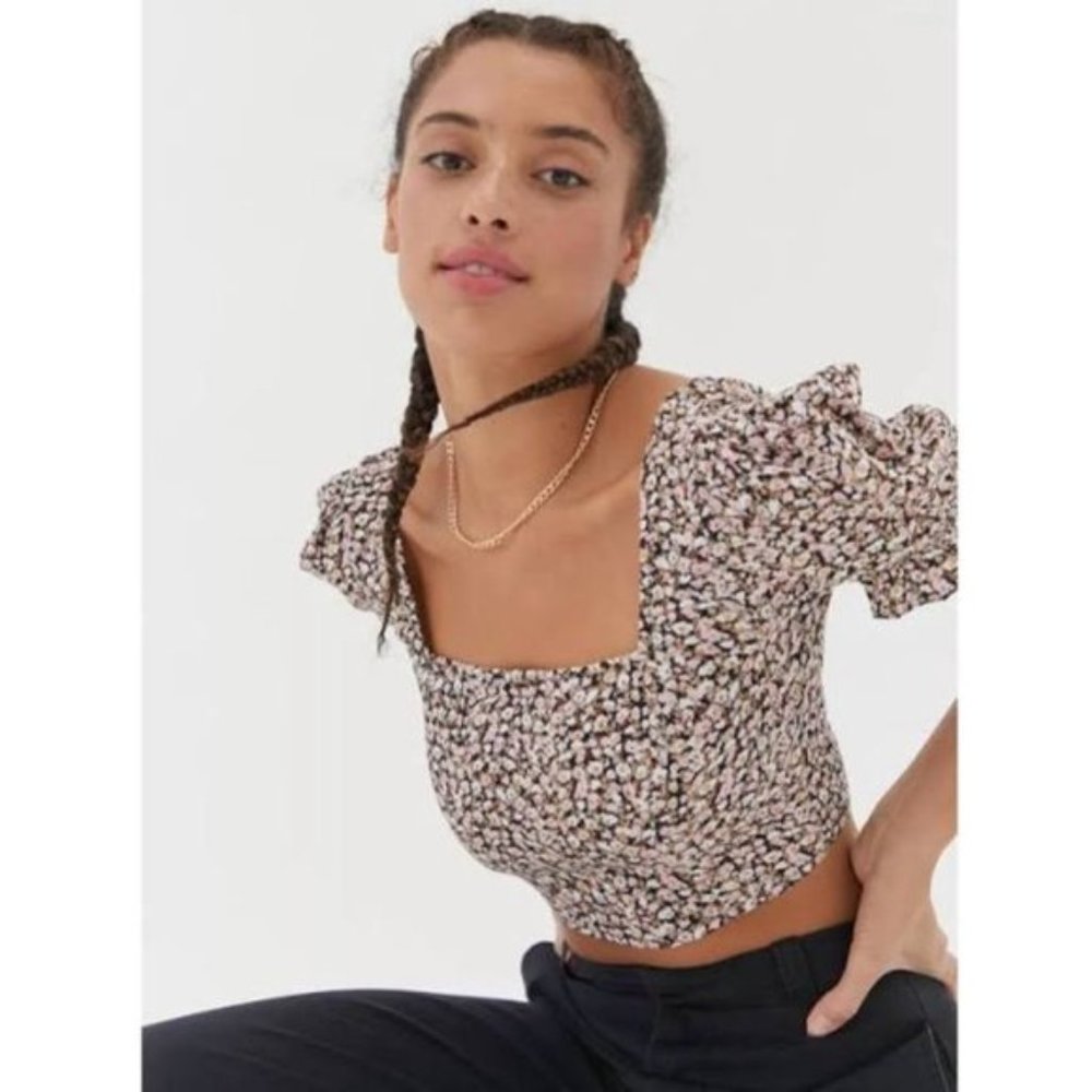 New UO Puff Sleeve Cropped Top Multicolor Large